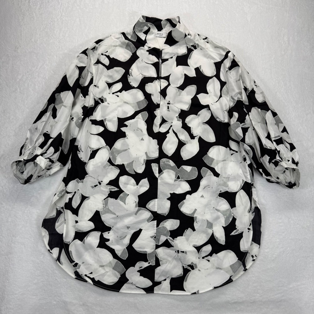 AKRIS punto‎ Floral Print Cotton Tunic Top Blouse Black White US 12 READ
